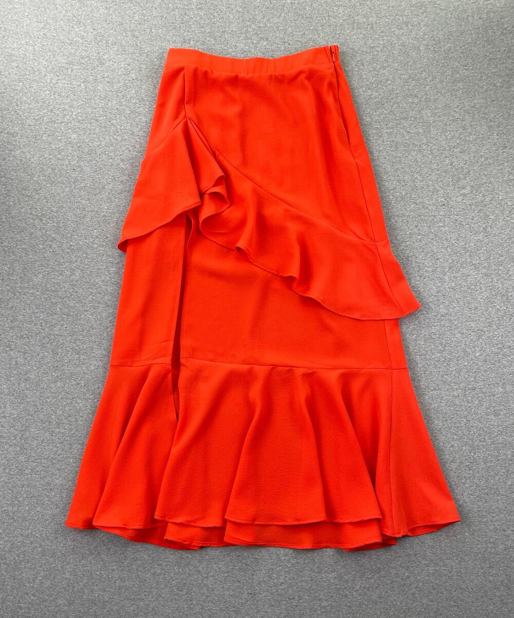 NWT Show Me Your Mumu Ruffle Maxi Skirt XS Coral Orange Red Nala Preppy Glam